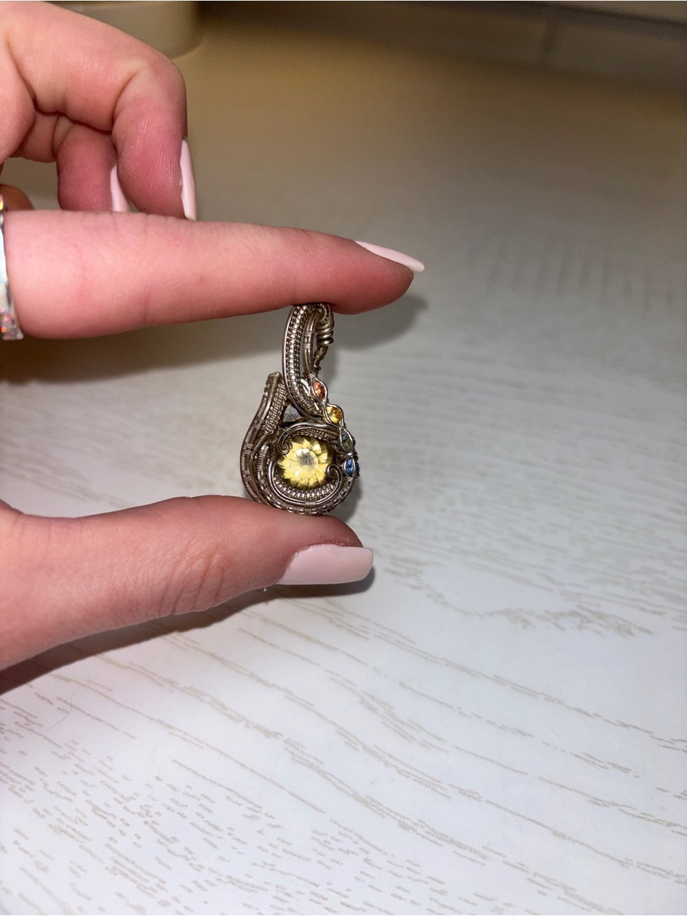 Wire Wrapped Yellow Flower Pendant Necklace - Women Jewelry